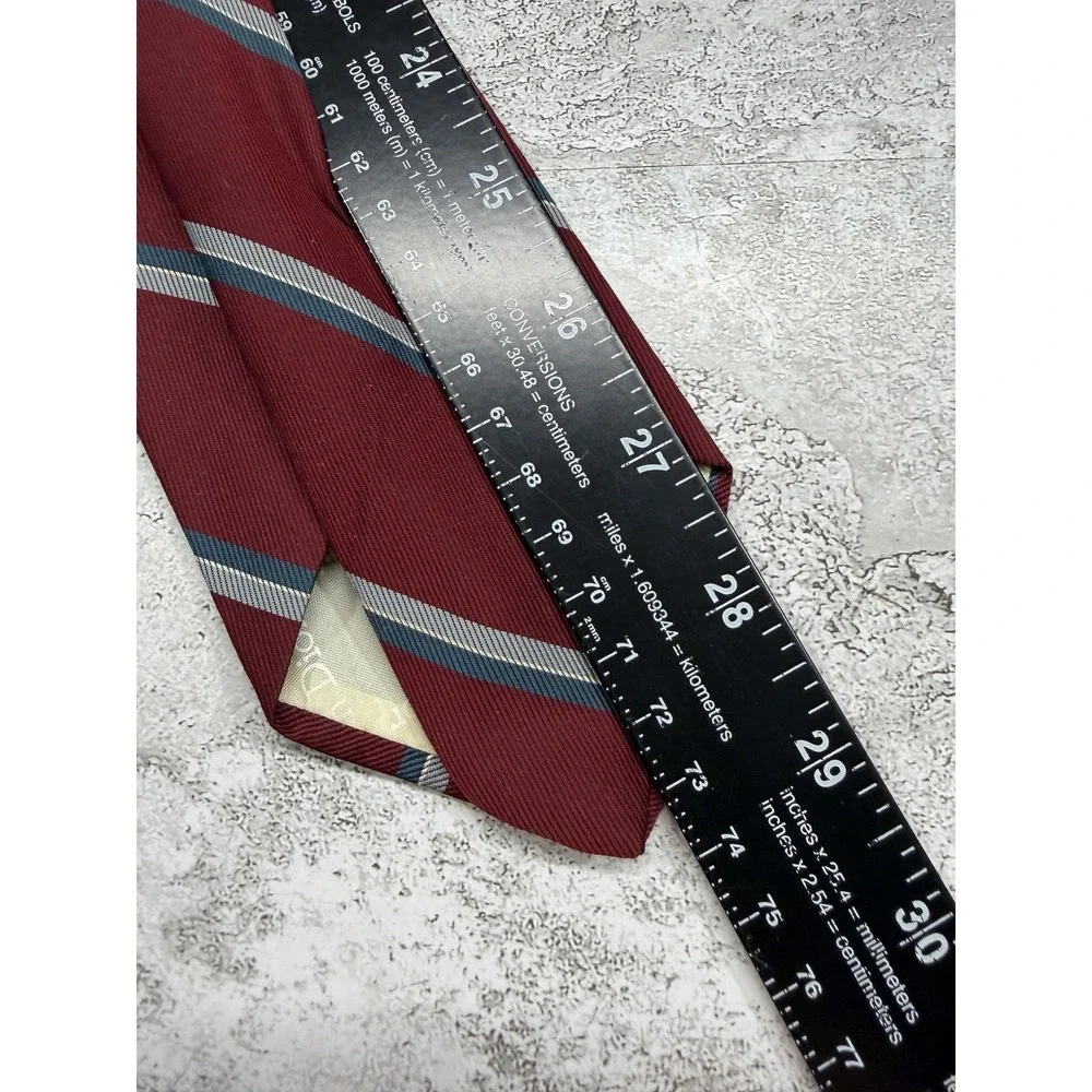 Vintage Christian Dior Tie Mens OS Red Striped Embroidered Necktie Poly-Silk